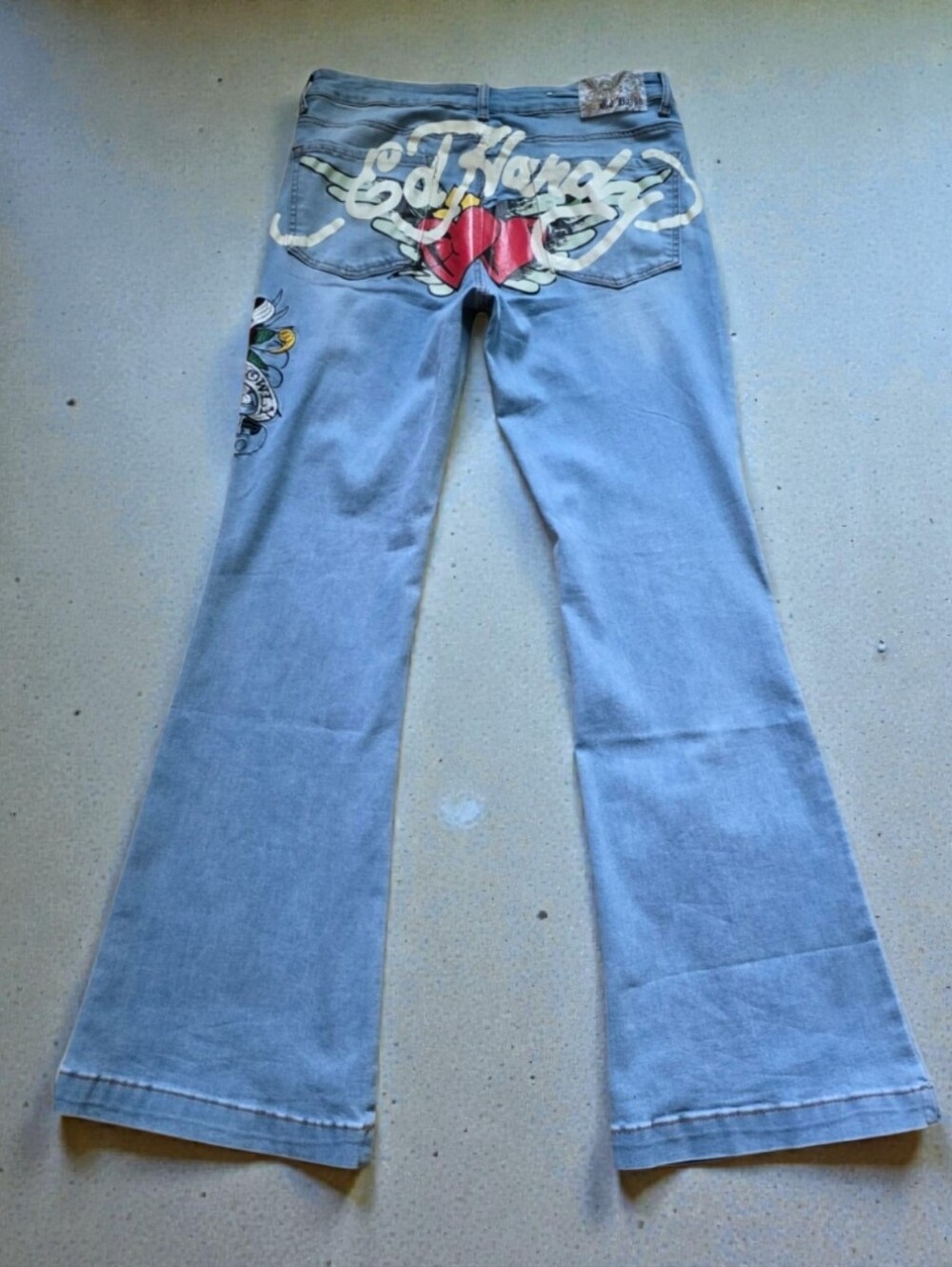 NEW ED HARDY ( 32/12 ) Love Kills Slowly Retro Light Blue Fit & Flare Leg Jeans